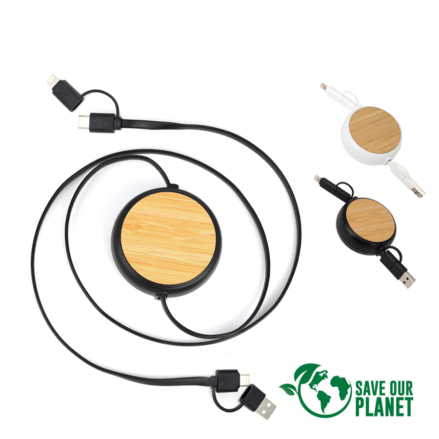 B84 - Connect Multicargador Retráctil 4 en 1 de ABS/Bamboo